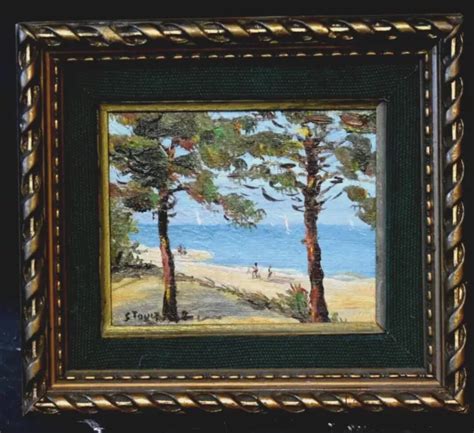 TABLEAU ANCIEN HUILE bord de mer plage animé signé XXème EUR 92 91