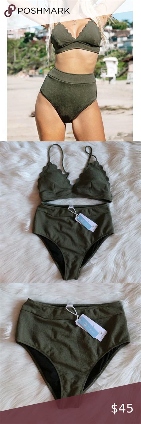 Cupshe Olive Green Solid High Waist Bikini L In 2020 Bikinis High