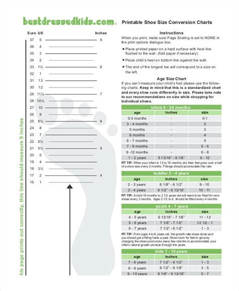 Printable Mens Shoe Size Chart With Width