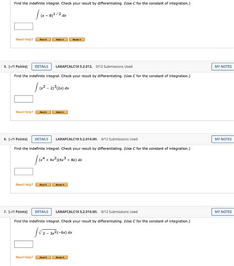 Solved ∫ X−8 1 2dx 1 Points] Larapcalc10 5 2 012 0 12