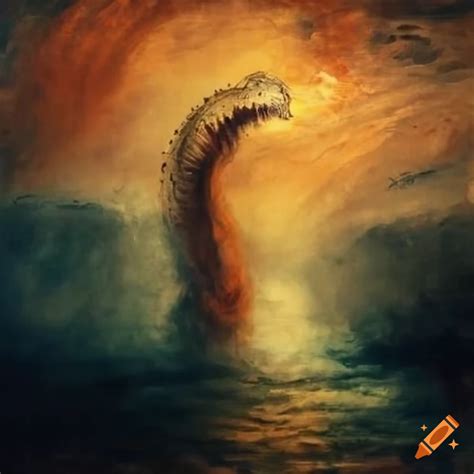 Atomic Leviathan Sea Monster Emerging From A Bloody Ocean Under