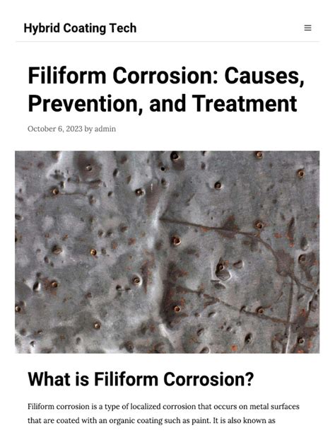 Filiform Corrosion - Causes, Prevention, and Treatment - Hybrid Coating Tech | PDF