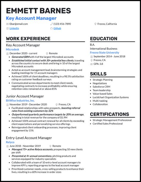 3 Key Account Manager Resume Examples Created For 2024