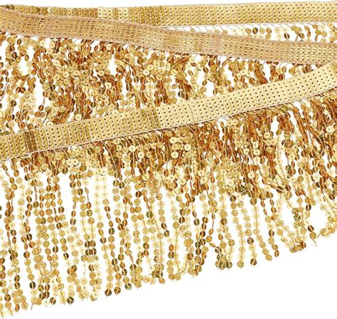 GOMAKERER 10 Yards Sequins Fringe Trim Golden Sequins Lace Tassel