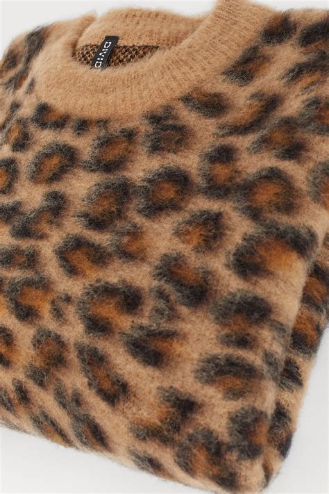 Jacquard Knit Sweater Beigeleopard Print Ladies Handm Us