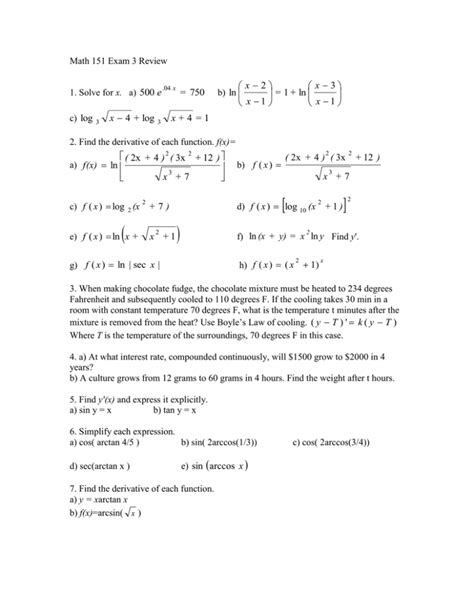 Math 151 Exam 3 Review