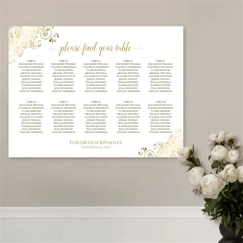 10 Table Wedding Seating Chart White Gold Frills Zazzle