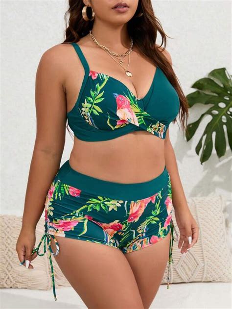 Shein Swim Vcay Plus Tropical Print Push Up Bikini Swimsuit Shein Usa