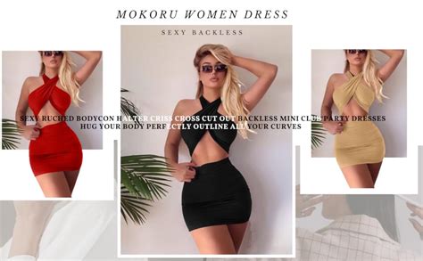 Womens Sexy Ruched Bodycon Halter Criss Cross Cut Out