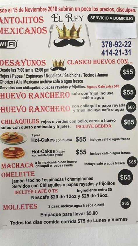 Menu At Antojitos Mexicanos El Rey Restaurant Tijuana