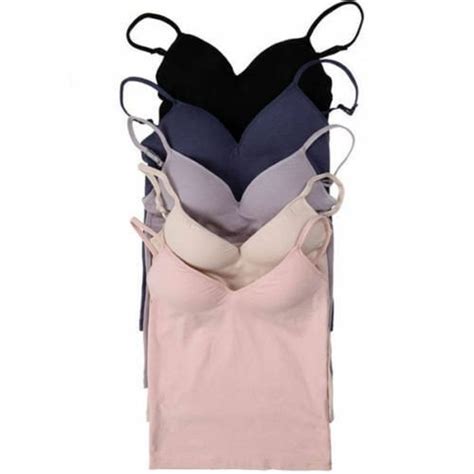 Women Padded Bra Spaghetti Strap V Neck Vest Cami Tank Tops Shirt