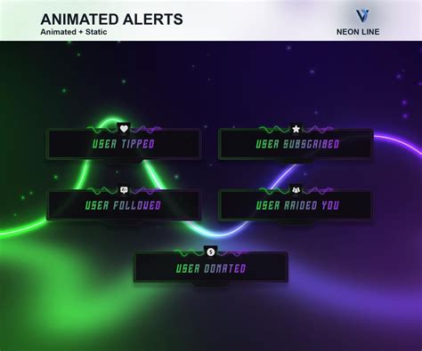 Neon Line Animated Alerts Stream Overlays for Twitch | Green + Purple ...