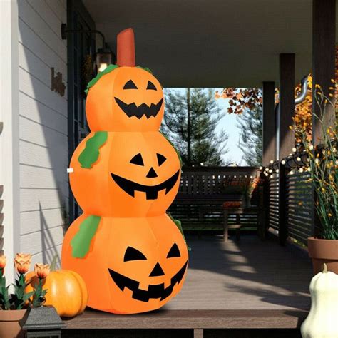 5 Ft Halloween Inflatable 3 Pumpkin Stack Ghost Halloween Inflatables