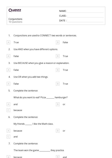 Conjunctions Worksheets For Nd Grade On Quizizz Free Printable