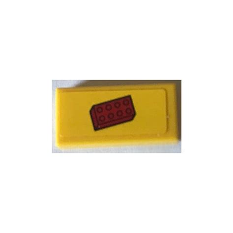 Lego Yellow Tile 1 X 2 With Lego Red Brick Sticker With Groove 3069