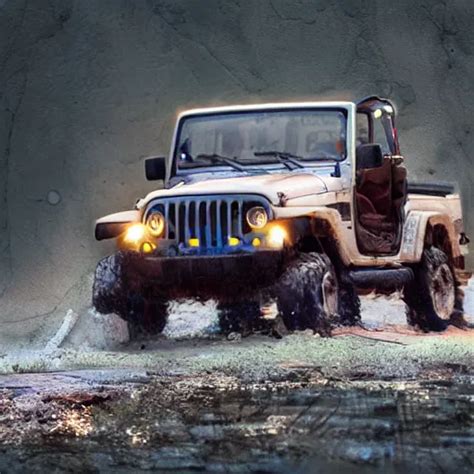 A Muddy 1997 Hardtop White Jeep Wrangler Drowning In Stable Diffusion