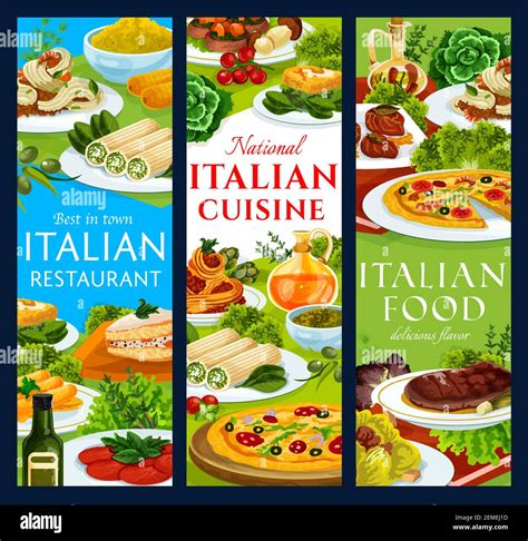 Italian Cuisine Restaurant Meals Vector Banners Pizza Marinara