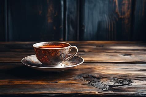 Premium Photo Cup Of Tea On A Wooden Background Vintage Style Toned