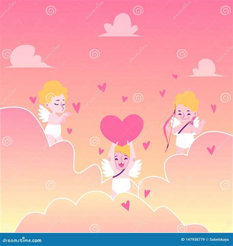 Concept Of Pink Heaven With Babies Angels And Cupids Stock Vector