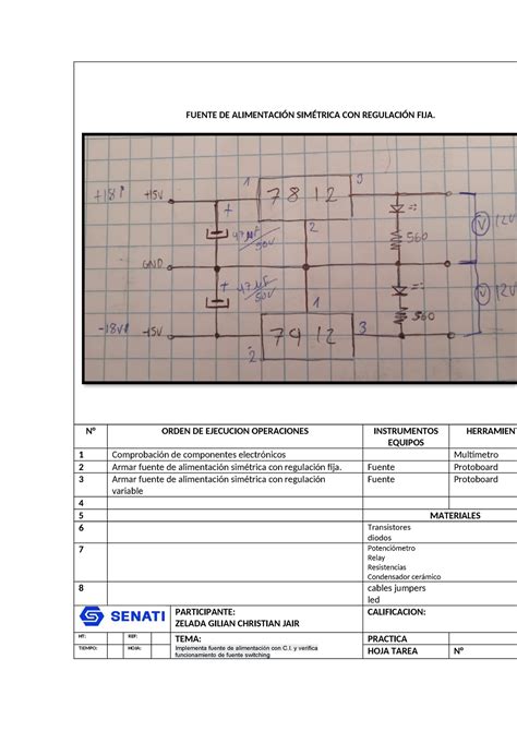 HOJA DE Tarea Senati Semana 4 falta FUENTE DE ALIMENTACIÓN SIMÉTRICA