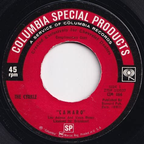 Cyrkle Paul Revere And The Raiders Camaro SS 396 Columbia Special