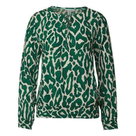 Blouse Verte Imprim L Opard Coupe Droite Col Rond Fendu Et Manches