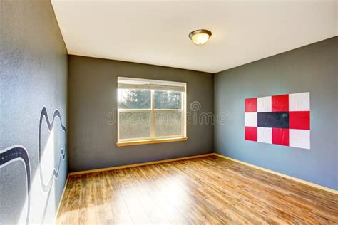 Empty Kids Room Interior with Grey Walls and Hardwood Floor. Stock ...