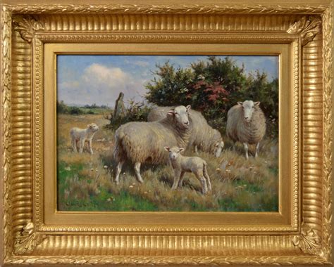 Claude Cardon 19th Century Landscape Animal Oil Painting Of Sheep