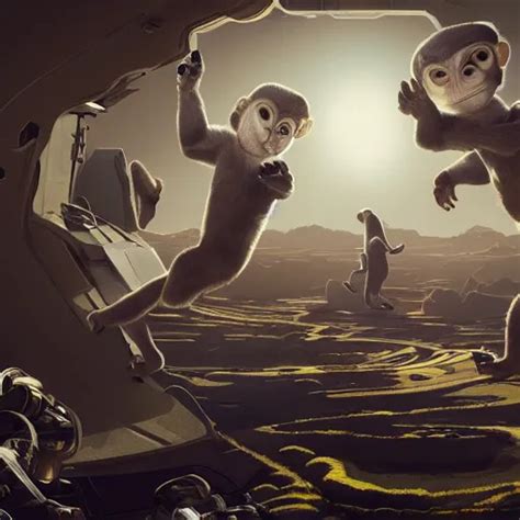 Astronaut Monkeys Laughting Throwing Bananas On Each Stable Diffusion