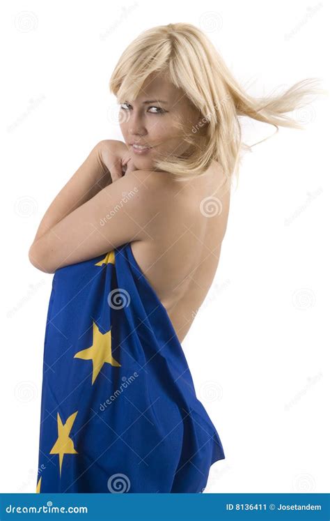 Blonde Woman With European Flag Stock Image Image Of Woman Letvian