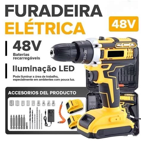 Parafusadeira Boa E Forte - Parafusadeira Furadeira 48V 2 Baterias Muito Forte Com Maleta Completa ...