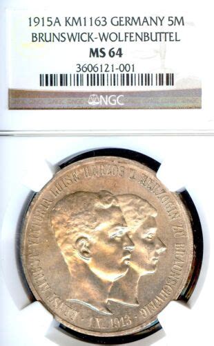 German States Brunswick Wolfenbuttel 1915 5 Mark Coin Thaler Taler NGC