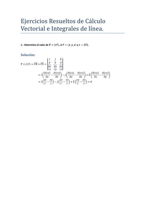 PDF Ejercicios Resueltos de Cálculo Vectorial e Integrales de línea