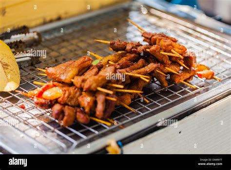 Chicken Satay Grill In Bangkok Market Hi Res Stock Photography And