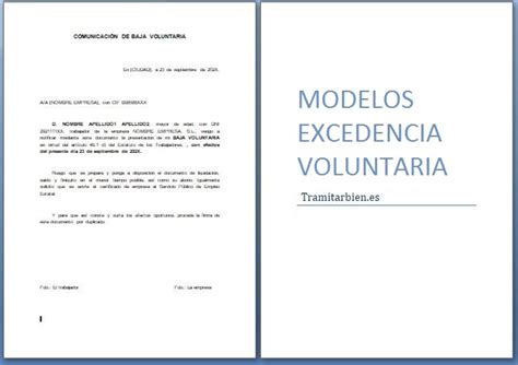 Modelo Solicitud Excedencia Voluntaria Plantillas En Word Pdf