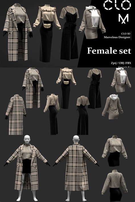 ArtStation Female Set Marvelous Designer Clo3D Project File OBJ