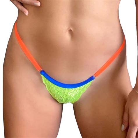 Calcinha Fio Dental Ucr Nia Em Renda Neon Lingerie Sensualle Lust