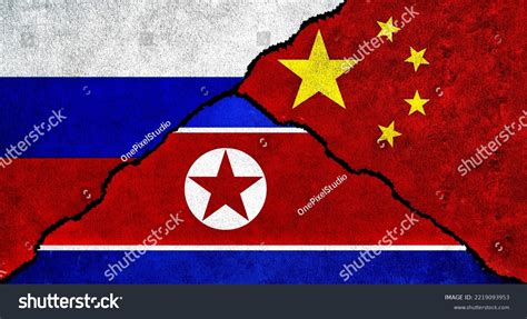 Russia China North Korea Flag Together Stock Illustration