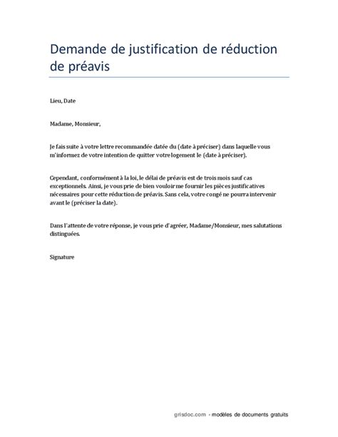 Demande De Justification De R Duction De Pr Avis Doc Pdf Page Sur