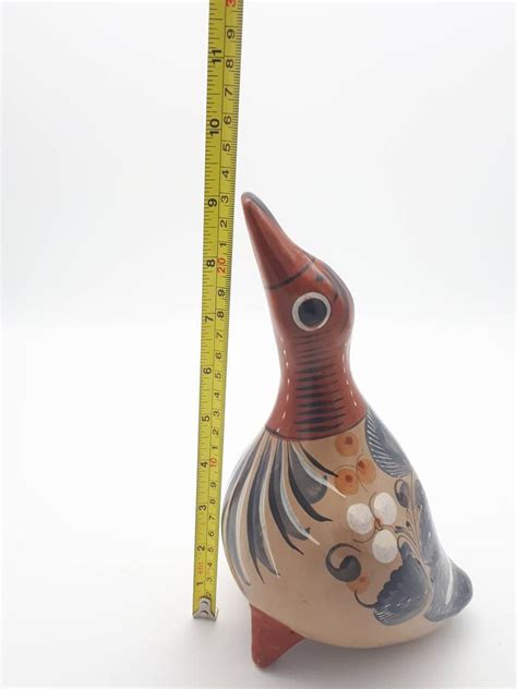 Vintage Tonala Pottery Duck Sculpture Statue Mexican Folk Art