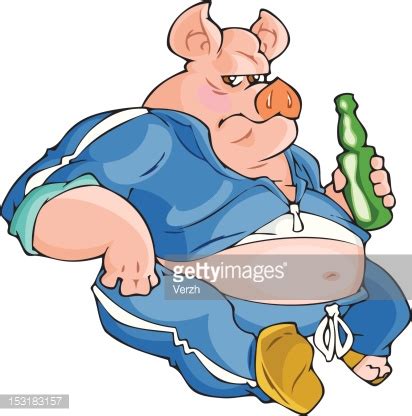 Fat Pig With Bottle Stock Vector Royalty Free FreeImages