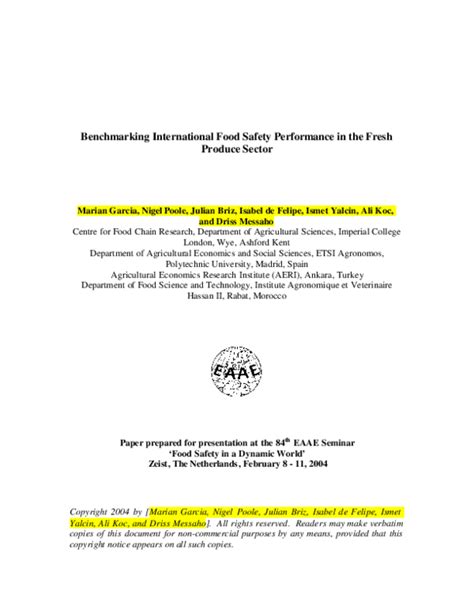 Pdf Benchmarking International Food Safety Performance In The Fresh