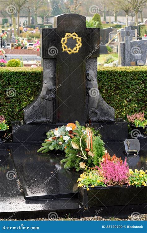 Black Marble Tombstones In French Cemetery Stock Photo Image Of