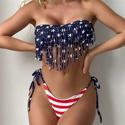 Bellanblue Swim Stripes Stars String Cheeky Bikini Swim Beach