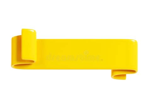 Yellow Ribbon Banner 3d Render Illustration Of Glossy Rolled Text Box