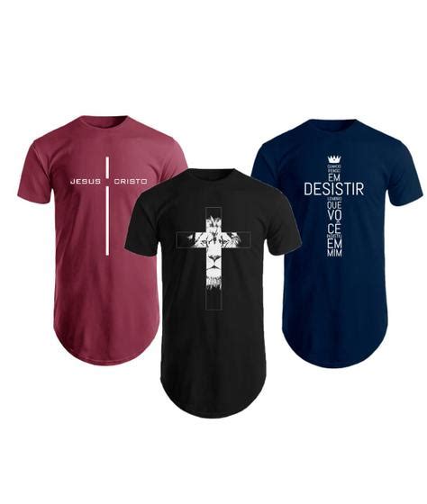 Kit Camiseta Estampada Cruz Masculina Camisas Long Line Swag Blusa