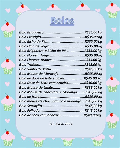 Tabela De Pre O Bolo Quadrado