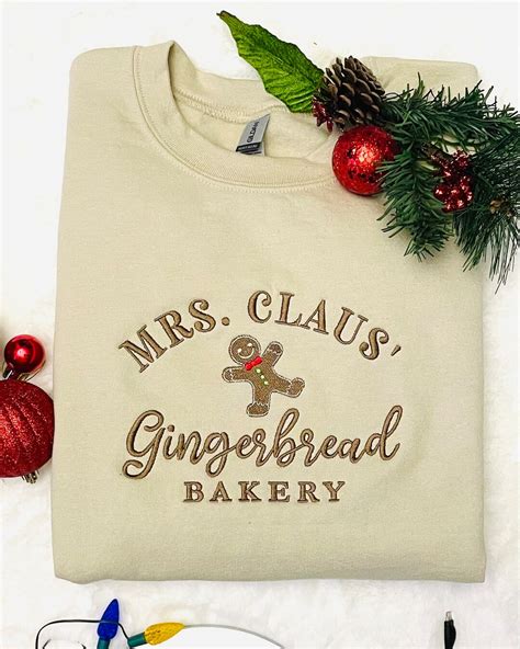 Mrs Claus Gingerbread Bakery Embroidered Christmas Crew Neck Etsy