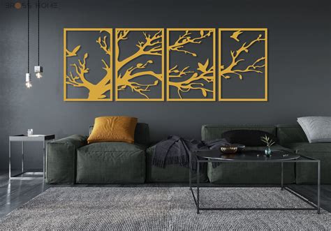 Black Metal Tree Wall Art (4 Panel) - BrossHome