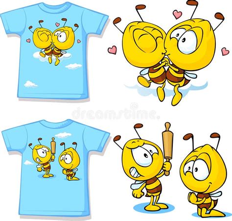 Cute Bees Funny Yellow Bee Characters Hand Drawn Flying Honey Bees